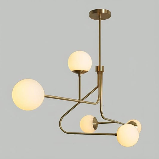 Twisted Five Globe Semi Flush Mount Mid Century Modern Brass Sputnik Chandelier, Handcrafted Bubble Globe Ceiling Pendant Light Fixture