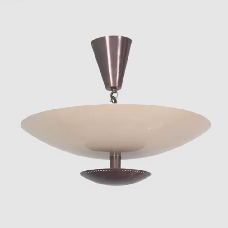 Dual-Tiered Dome Shade Flush Mount Chandelier, Mid Century Modern Stilnovo Inspired Ceiling Light Fixture, 6 Light Double Dome Pendant Light