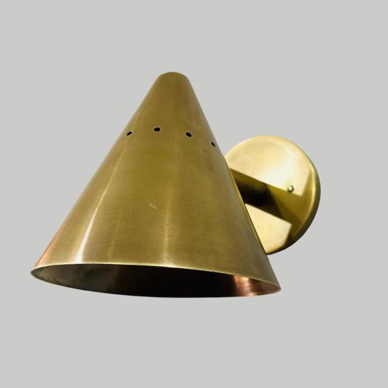 Conical Shape Solid Brass Wall Sconce, Mid Century Modern Handcrafted Raw Brass Industrial Style Wall Light Lamp