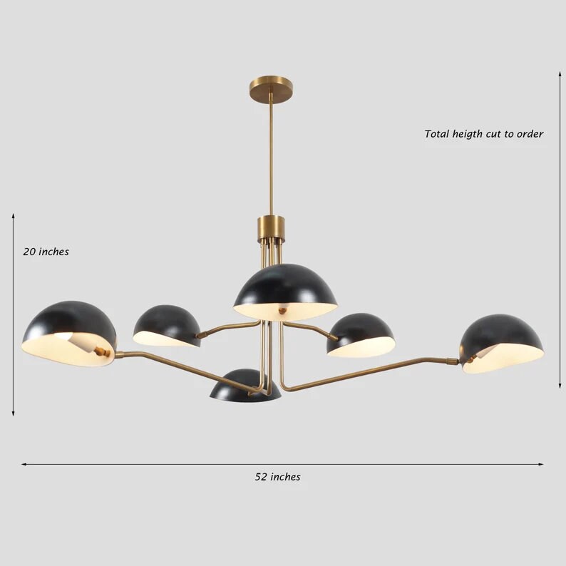 6-Light Half Dome Shade Brass Sputnik Chandelier, Mid Century Modern Sputnik Style Ceiling Light Fixture, Vintage Inspired Large Chandelier