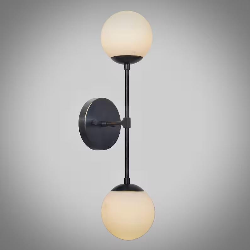 Mid Century Modern Double Globe Low Ceiling Lamp Light, Handcrafted Glass Globes Brass Wall Sconce Hallway Passage Entrance Bathroom Bedroom