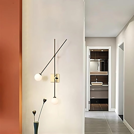 Two Glass Globe Swing Arm Articulating Bedside Wall Lamp, Handcrafted Pendant Light Brass Sputnik Wall Sconce