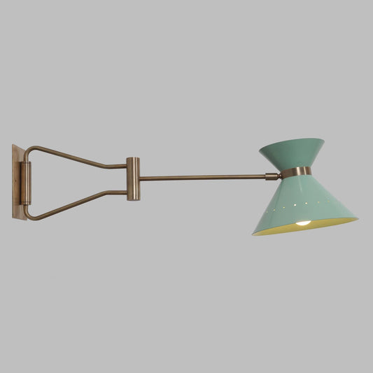 Stilnovo Articulated Swing Arm Wall Light, Mid Century Modern Italian Style Diabolo Double Cone Brass Wall Sconce, Adjustable Reading Lamp