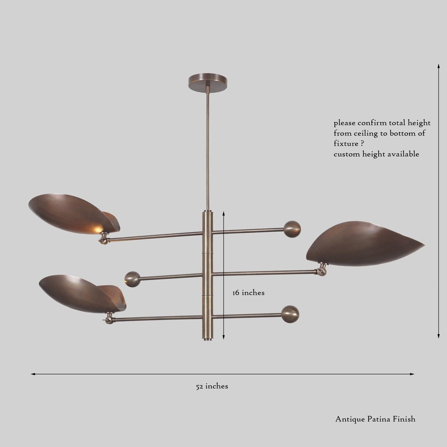 Italian Style Counterbalance Curved Shape Ceiling Lamp, Counterweight 3 Shade Brass Chandelier, Mid Century Modern Light 1960s Inspired