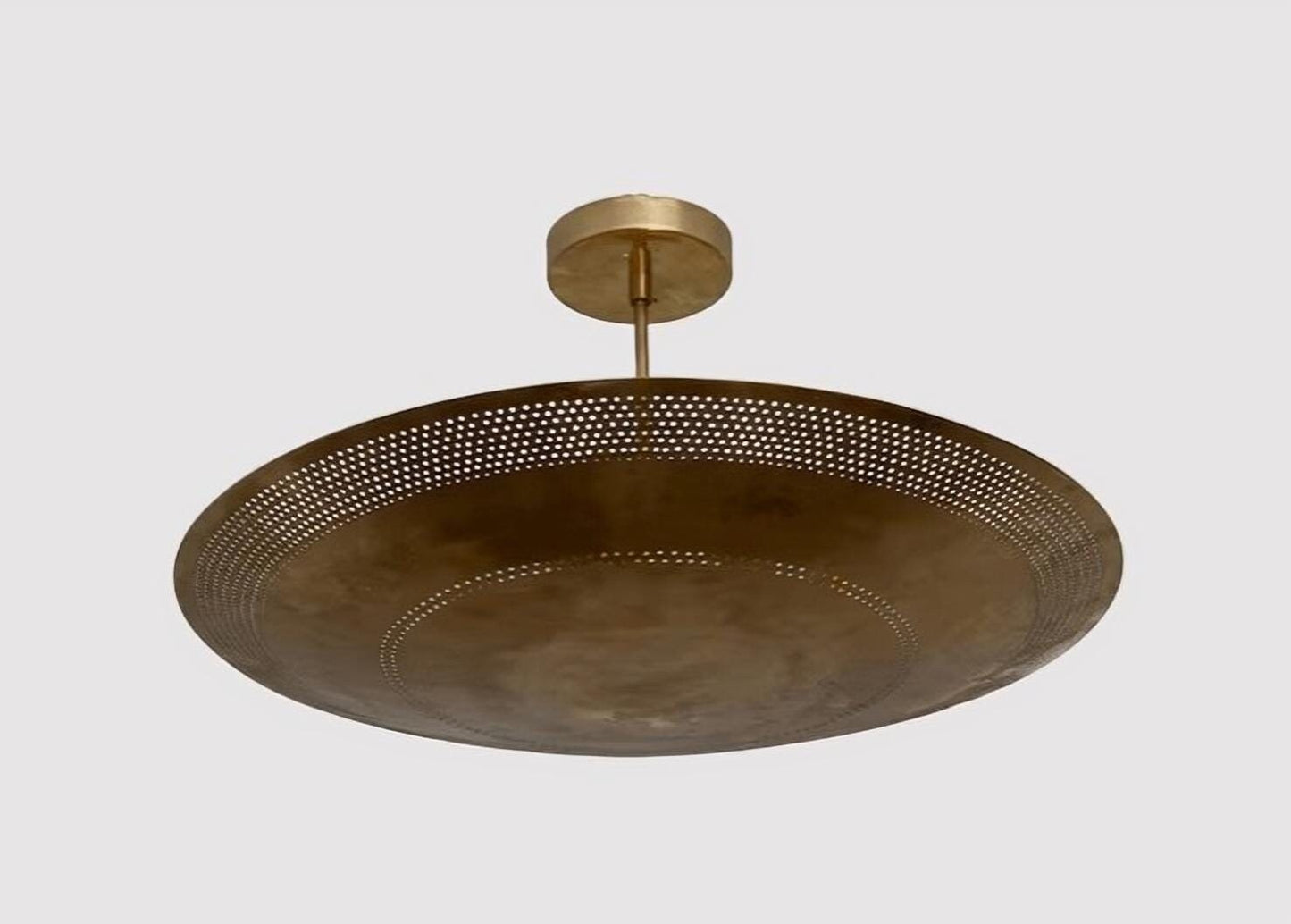 Perforated Dome Shape Rey Chandelier Semi Flush Mount Ceiling Light Fixture, Mid Century Modern Paavo Tynell Style 6 Light Brass Chandelier