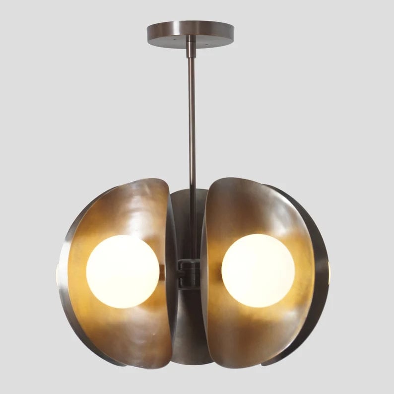 Stilnovo Style Five Globe Mid Century Modern Sputnik Brass Chandelier, Handcrafted Pendant Light Fixture Globe Chandelier