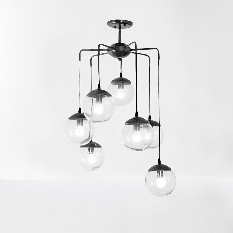 Mid Century Modern Bubbles Chandelier, Handcrafted Lamp Ceiling Lighting, Brass Lights Glass Globe Design Pendant Light Fixture