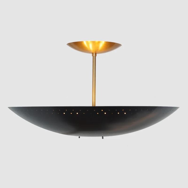 Perforated Tynell Dome Shade Art Deco Ceiling Light Fixture, Mid Century Modern 6 Light Brass Rey Chandelier Handmade Custom Pendant Light