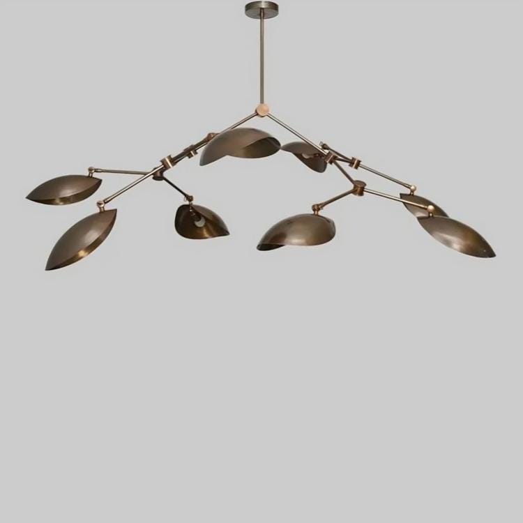 Stingray Brass Mid Century Modern Chandelier, Handcrafted 8 Arm Sputnik Light Fixture, Custom Curved Disk Multi Shade Large Ceiling Light