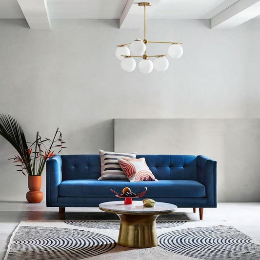 6 Globe Mid Century Modern Sputnik Chandelier, Handcrafted Bubble Glass Ceiling Light, Brass Chandelier Glass Globe Pendant Light Fixture