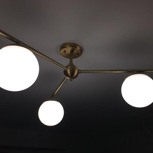 Mid Century Modern 3 Bubble Glass Globe Sputnik Brass Chandelier, Handcrafted Modern Sputnik Lamp Ceiling Light Glass Globe Light Fixture