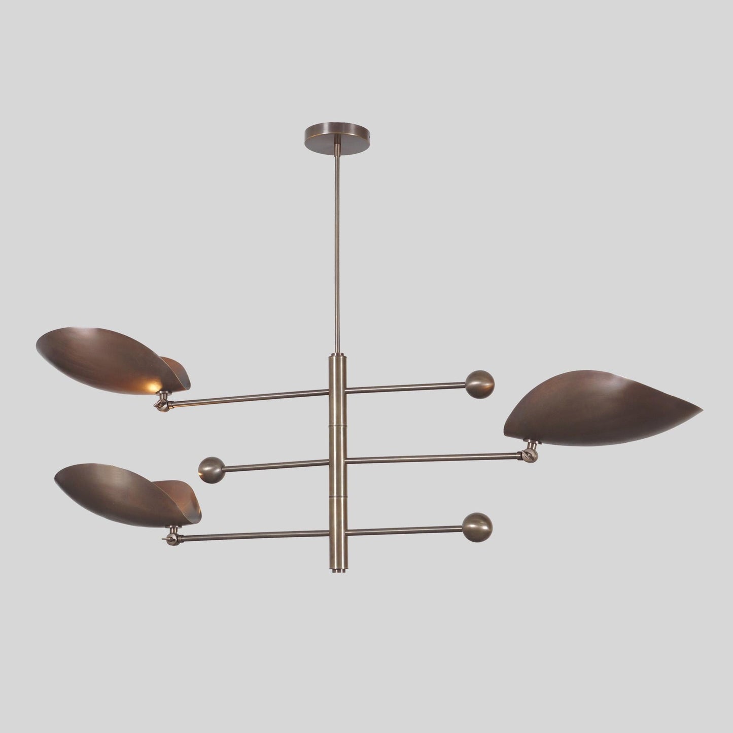 Italian Style Counterbalance Curved Shape Ceiling Lamp, Counterweight 3 Shade Brass Chandelier, Mid Century Modern Light 1960s Inspired