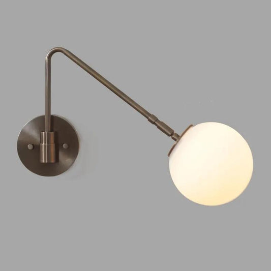 Single Glass Globe Brass Wall Sconce, Handcrafted Minimalist Style Articulating Bedside Wall Lamp, Classic Designed Glass Globe Wall Light
