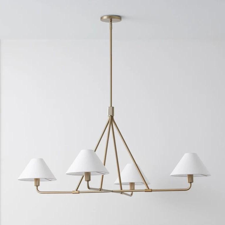 Quarter Linen Shade Kitchen Island Modern Pendant Light, Custom Hanging Ceiling Lamp Home Decor Handmade Brass Ceiling Light Fixture 4 Light