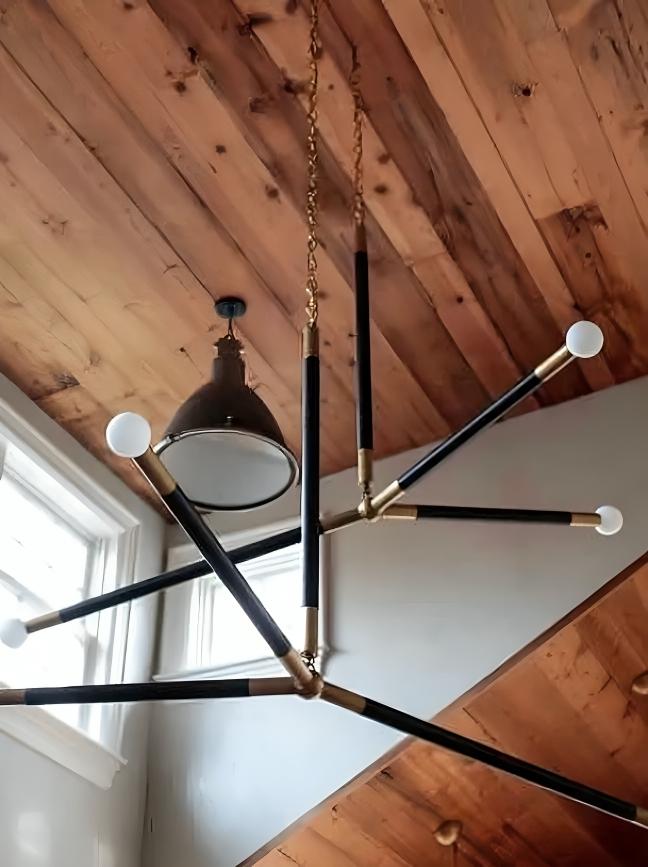 Arrow Shape Leather Slingshot Chandelier, Minimalist Asymmetrical Brass Ceiling Light Fixture, Contemporary Design Statement Three Arm Lamp