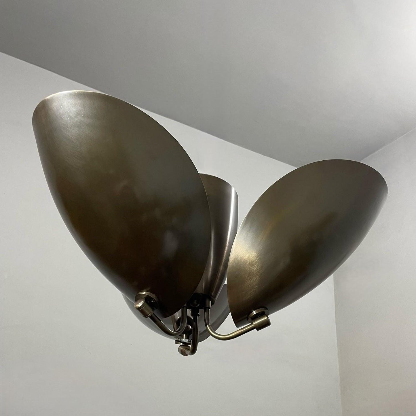 Beetle Disk Shade Ceiling Flush Mount Brass Pendant Light Fixture, Handcrafted Mid Century Modern Turtle Chandelier Three Lights