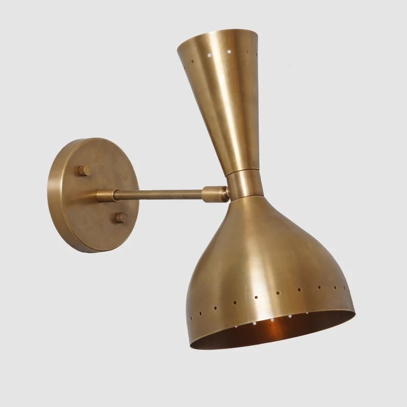 Mid Century Modern Diabolo Wall Sconce, Handcrafted Raw Brass Stilnovo Style Wall Light Lamp, Adjustable Bedside Reading Light