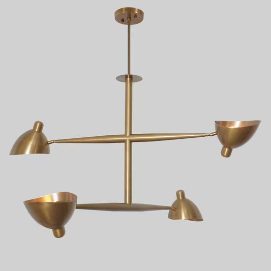 Handcrafted Four Lights Brass Sputnik Chandelier Modern Home Sputnik Ceiling Light Raw Brass Counterbalance Chandelier Custom Light Fixture