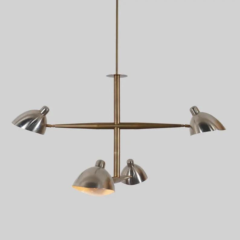 Handcrafted Four Lights Brass Sputnik Chandelier Modern Home Sputnik Ceiling Light Raw Brass Counterbalance Chandelier Custom Light Fixture