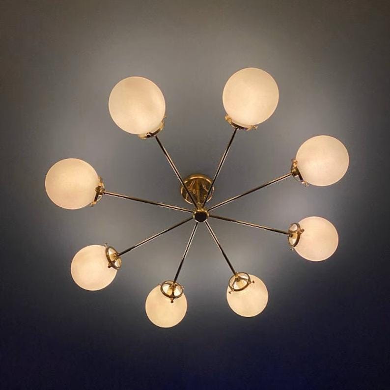 Gorgeous 8 Light Bubble Glass Globe Mid Century Sputnik Brass Chandelier, Modern Handcrafted Ceiling Bubble Light Pendant Light Fixture