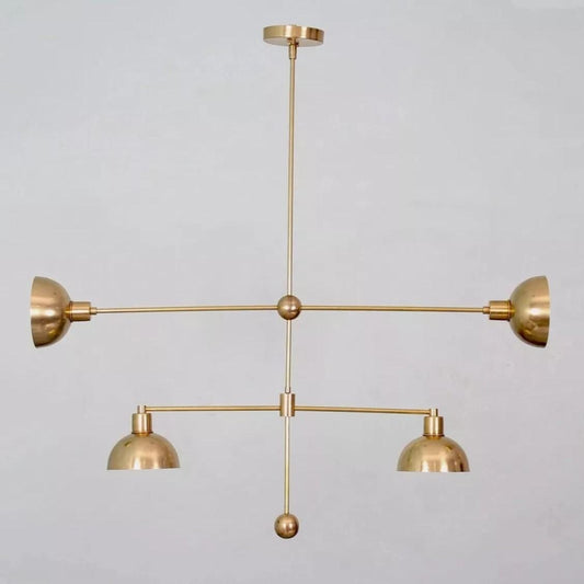 Modern Asymmetrical Dome Shade Brass Chandelier, Handcrafted Contemporary Bowl Shade Designer Brass Ceiling Hanging Fixture 4 Lights