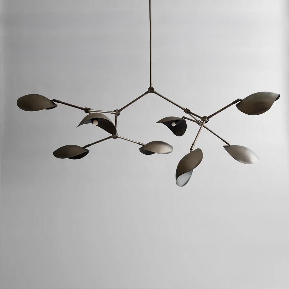 Stingray Brass Mid Century Modern Chandelier, Handcrafted 8 Arm Sputnik Light Fixture, Custom Curved Disk Multi Shade Large Ceiling Light