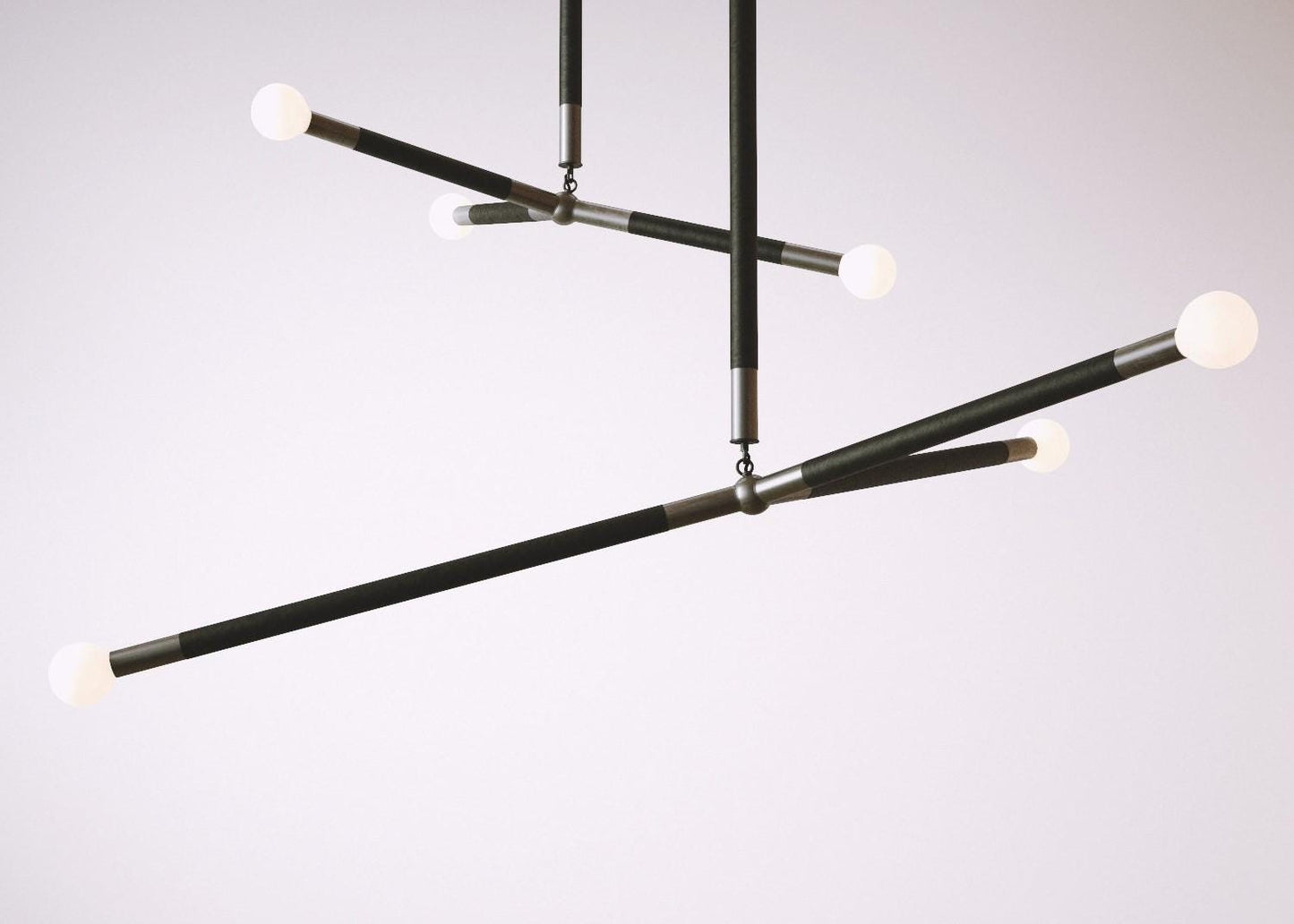 Arrow Shape Leather Slingshot Chandelier, Minimalist Asymmetrical Brass Ceiling Light Fixture, Contemporary Design Statement Three Arm Lamp