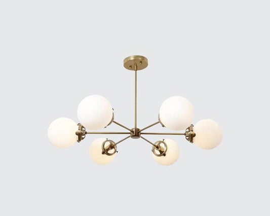 Gorgeous 6 Light Glass Globe Mid Century Sputnik Brass Chandelier, Modern Handcrafted Ceiling Light Pendant Light Fixture