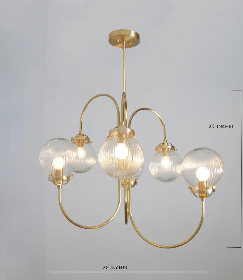 Mid Century Modern Bubble Gooseneck Globe Chandelier, Brass Frame Glass Globe Design Pendant Light Fixture Handcrafted Lamp Ceiling Light