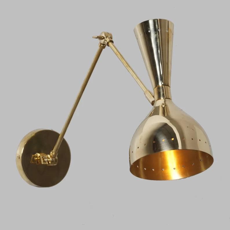 Stilnovo Style Articulated Diabolo Wall Sconce, Mid Century Modern Brass Light Fixture, Handcrafted Industrial Design Reading Wall Lamp
