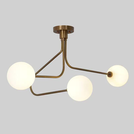 Twisted Semi Flush Mount Three Globe Light Mid Century Modern Sputnik Chandelier Brass Ceiling Pendant Light Fixture Handcrafted Chandelier