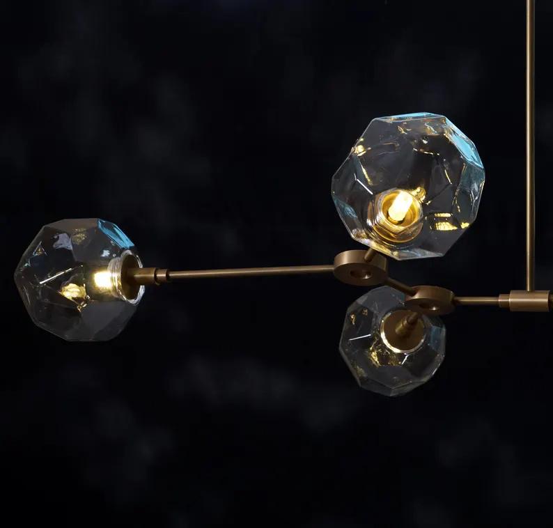 Mid Century Six Arm Clear Globe Light Brass Ceiling Sputnik Chandelier Pendant Light Fixture, Handcrafted Vintage Style Ceiling Lighting