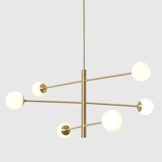 Minimalist Six Globe Ceiling Light Mid Century Modern Sputnik Brass Chandelier, Handcrafted Glass Globe Design Pendant Ceiling Light Fixture