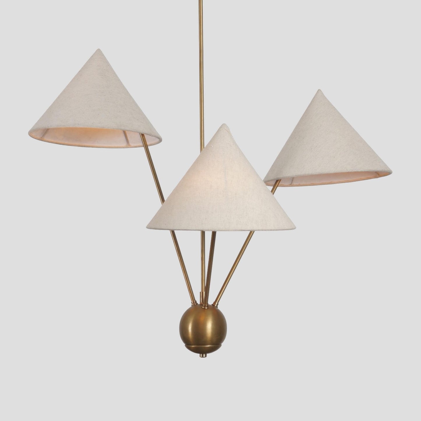 Linen Shade Italian Mantis Chandelier Brass Sputnik Chandelier, Mid Century Modern Conical Ceiling Light Fixture Art Deco Wabi Sabi 3 Lights