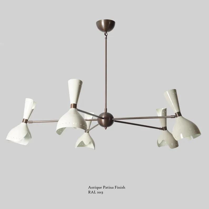 Large Stilnovo Style 5 Arms 10 Lights Raw Brass Sputnik Chandelier Light Fixture, Handcrafted Brass Chandelier, Unique Design Ceiling Light