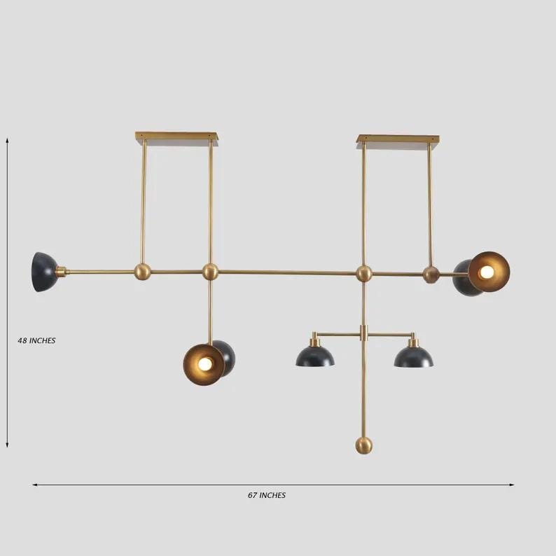 Asymmetrical Structure Dome Shade Hanging Chandelier, Mid Century Modern Seven Lights Bowl Shade Brass Sputnik Ceiling Light Fixture