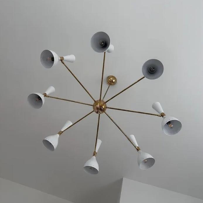 Stilnovo Style Diabolo Sputnik Chandelier 8 Arm 16 Light, Mid Century Modern Italian Style Ceiling Light Fixture Kitchen Dining Room Hallway