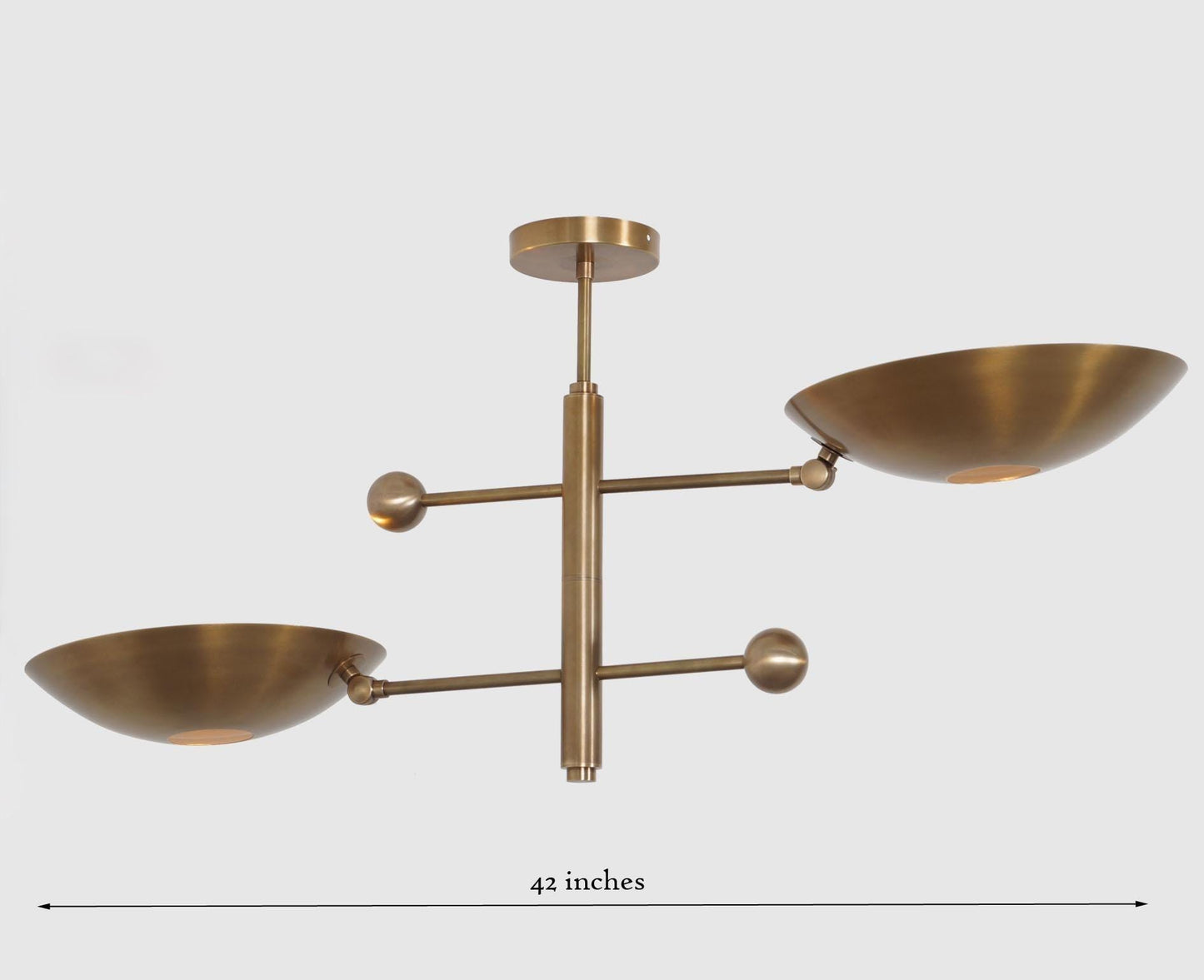 2 Shade Counterbalance Disk Brass Chandelier, Mid Century Modern Stilnovo Style Counterweight Brass Ceiling Light Fixture Sputnik Chandelier