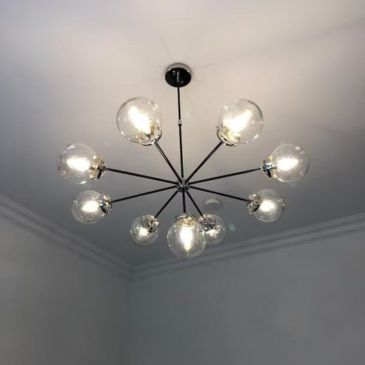 Gorgeous Mid Century Modern 9 Globe Chandelier, Handcrafted Lamp Ceiling Light, Brass Lights Glass Globe Design Pendant Light Fixture