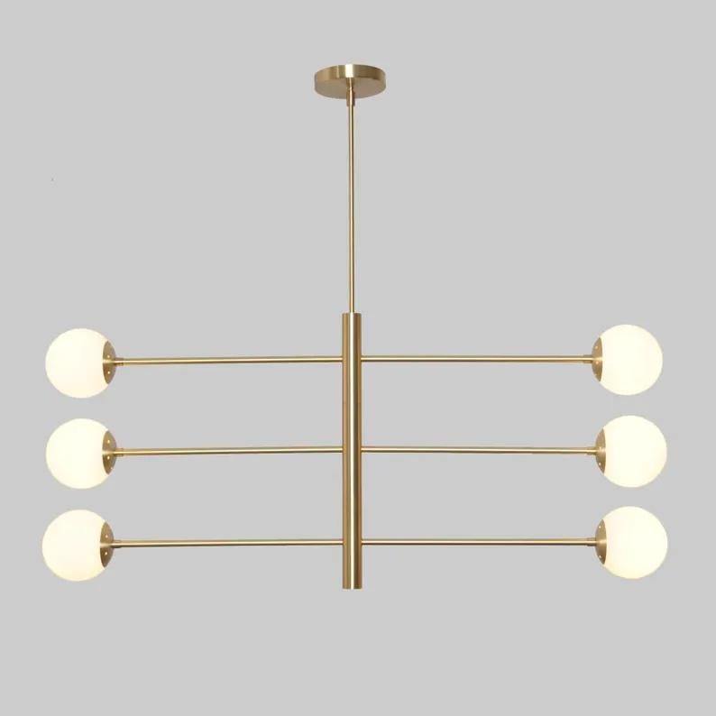 Minimalist Six Globe Ceiling Light Mid Century Modern Sputnik Brass Chandelier, Handcrafted Glass Globe Design Pendant Ceiling Light Fixture