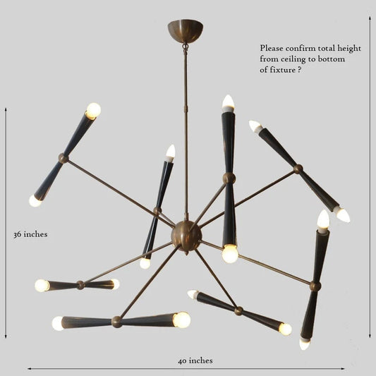 Large Light Stick Mid Century Modern Adjustable 8 Arm 16 Light Chandelier, Modern Brass Sputnik Movable Arm Pendant Light Luxury Home Decor