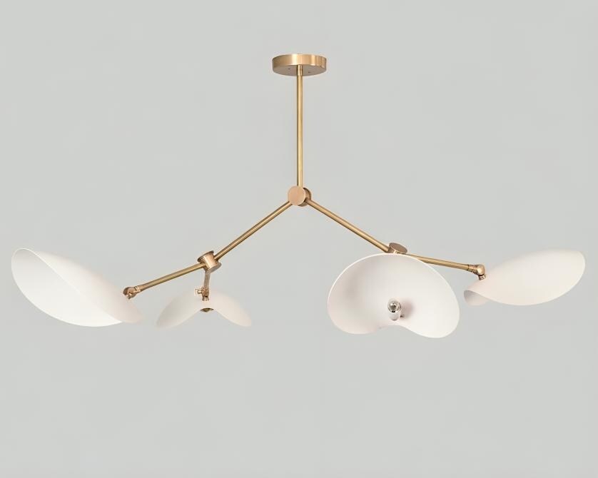 Mid Century Modern Brass Stingray Light Sputnik Chandelier, Four Arms Curved Disk Shade Branch Ceiling Light Fixture Home Décor 4 Lights