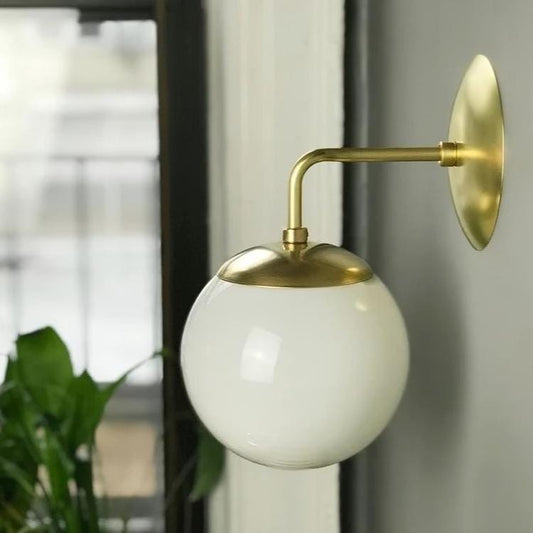 Elegant Modern Globe Brass Wall Sconce, Handcrafted Minimalist Style Brass Wall Light, Classic Designed Glass Globe Wall Lamp