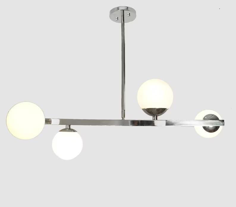 Minimalist Modern Linear Ceiling Pendant Light Fixture Handcrafted Contemporary 4 Globe Brass Chandelier Kitchen Island Dining Hallway Light