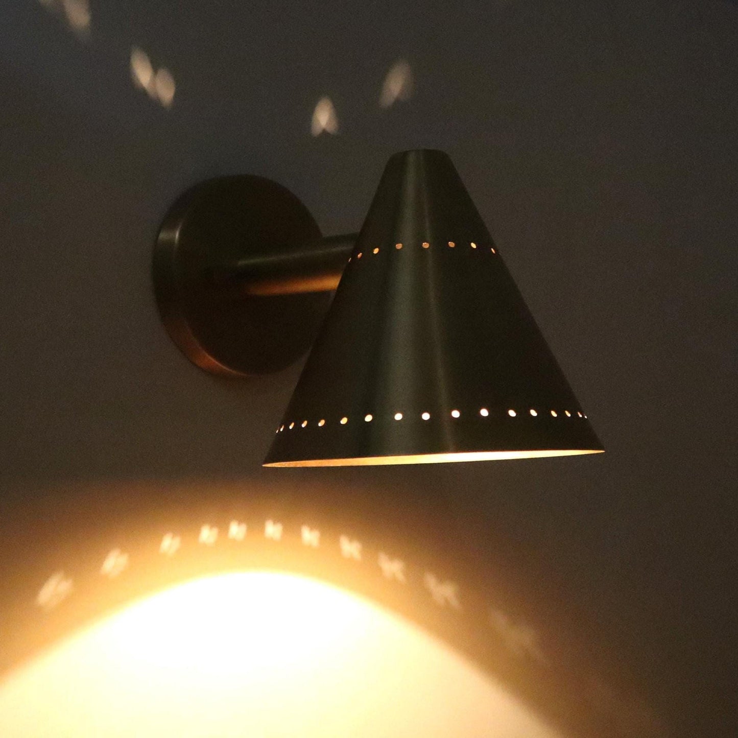 Perforated Conical Brass Pivot Wall Sconce, Mid Century Modern Handcrafted Raw Brass Industrial Style Wall Light Lamp