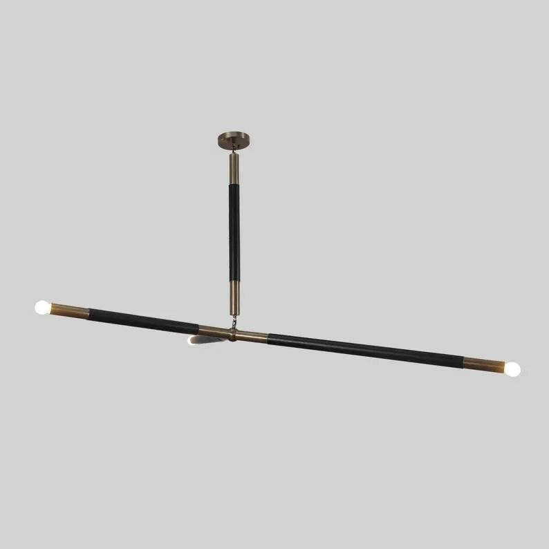 Arrow Shape Leather Slingshot Chandelier, Minimalist Asymmetrical Brass Ceiling Light Fixture, Contemporary Design Statement Three Arm Lamp