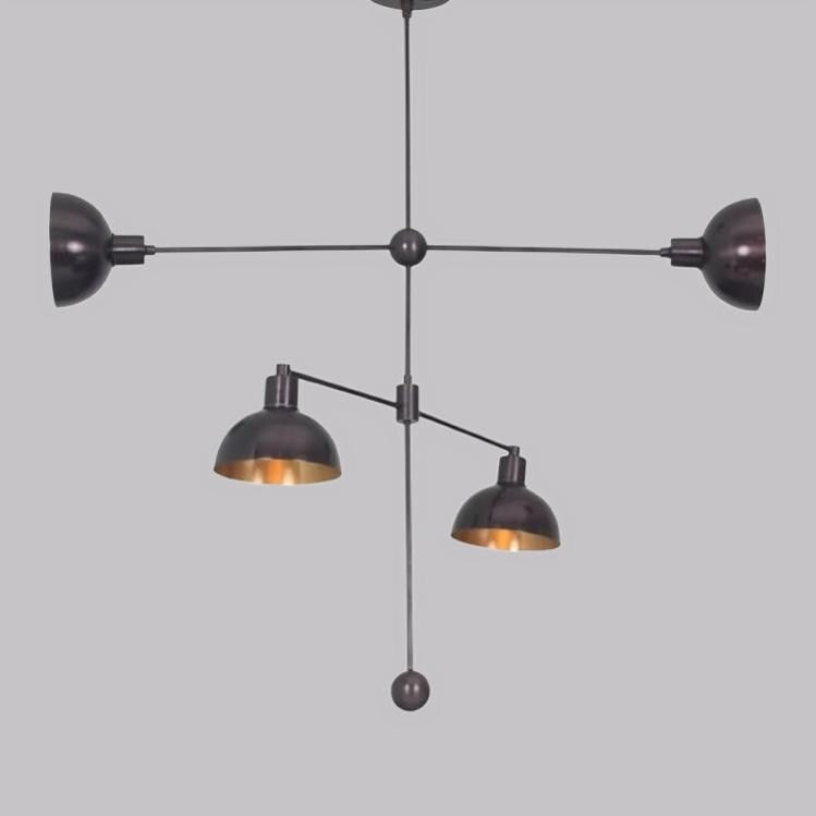 Modern Asymmetrical Dome Shade Brass Chandelier, Handcrafted Contemporary Bowl Shade Designer Brass Ceiling Hanging Fixture 4 Lights
