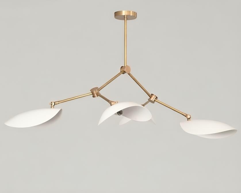 Mid Century Modern Brass Stingray Light Sputnik Chandelier, Four Arms Curved Disk Shade Branch Ceiling Light Fixture Home Décor 4 Lights