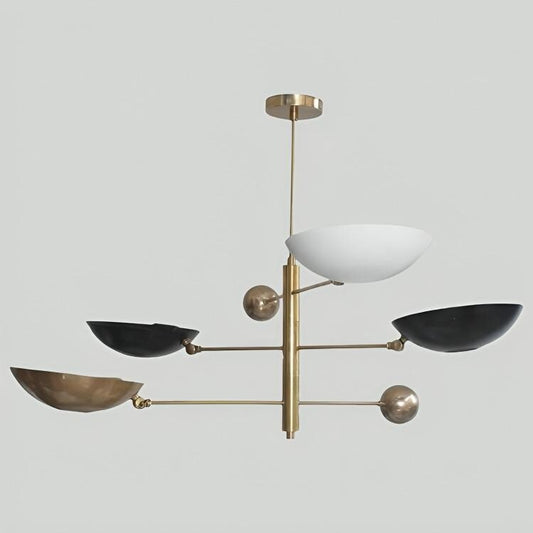 Counterbalance 4 Disk Shade Brass Chandelier, Mid Century Modern Stilnovo Style Counterweight Brass Ceiling Light Fixture Sputnik Chandelier