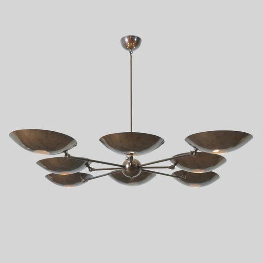 8 Arm Stilnovo Style Mid Century Modern Brass Sputnik Chandelier, Contemporary Brass Ceiling Light Fixture, High Ceiling Statement Light